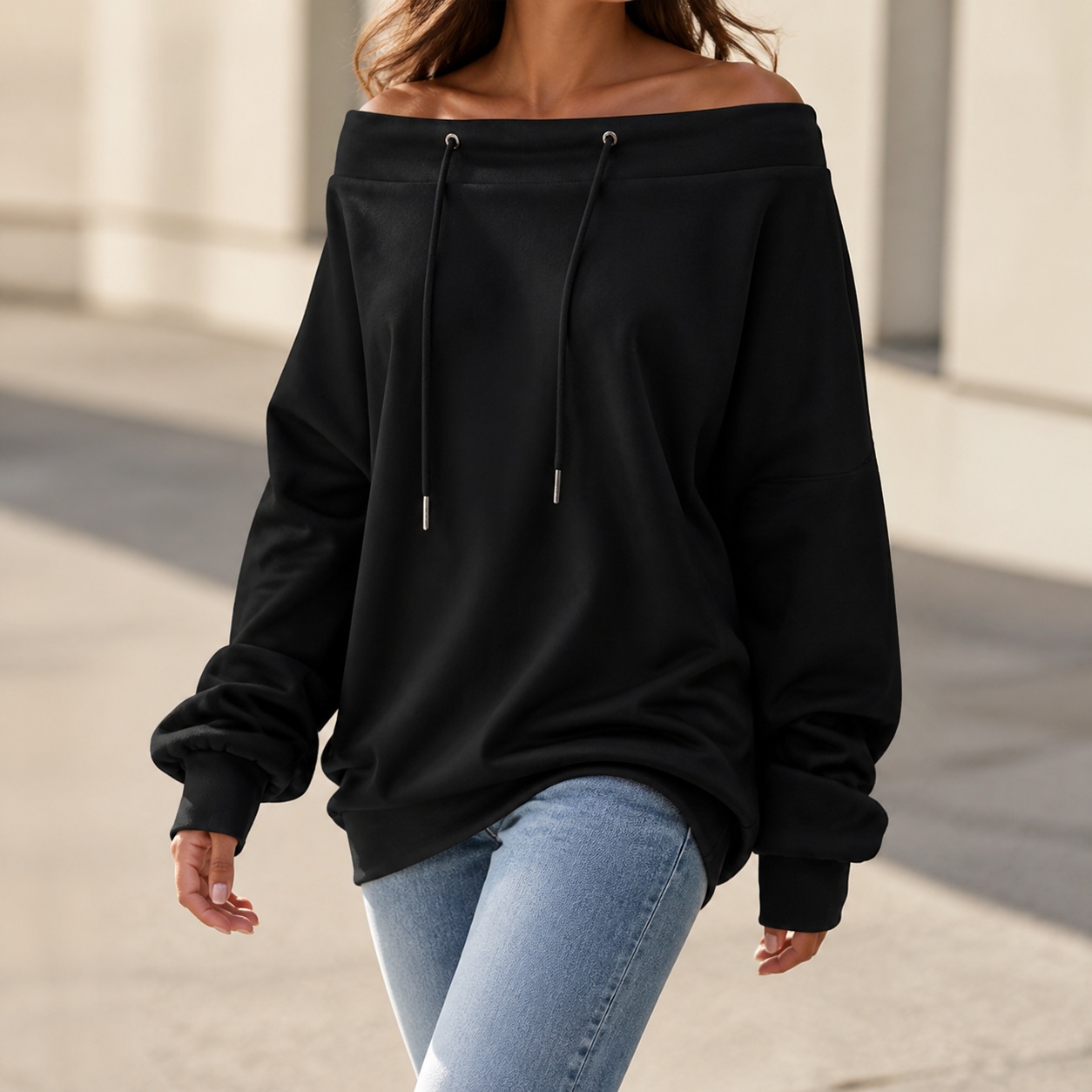 Women's Off Shoulder Loose Fit - Winter Clothing Drawing ulasan dan harga